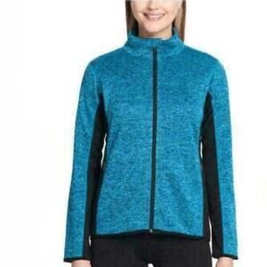 Marc New York Andrew Marc Jacket Womens Large Teal Black Stretch knit Full Zip